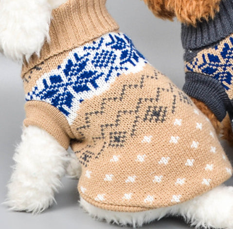 KFX-2734269 Cute Minimalist Pet Dog Sweater in Beige and Gray - Comfortable Wool Fabric for All Sizes