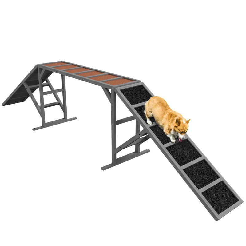KFX-2734653 Gray Dog Agility Ramp with Safety Bar and Non-Slip Surface for Training, Supports Dogs up to 88 lbs