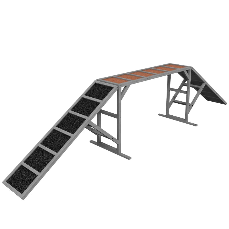 KFX-2734653 Gray Dog Agility Ramp with Safety Bar and Non-Slip Surface for Training, Supports Dogs up to 88 lbs