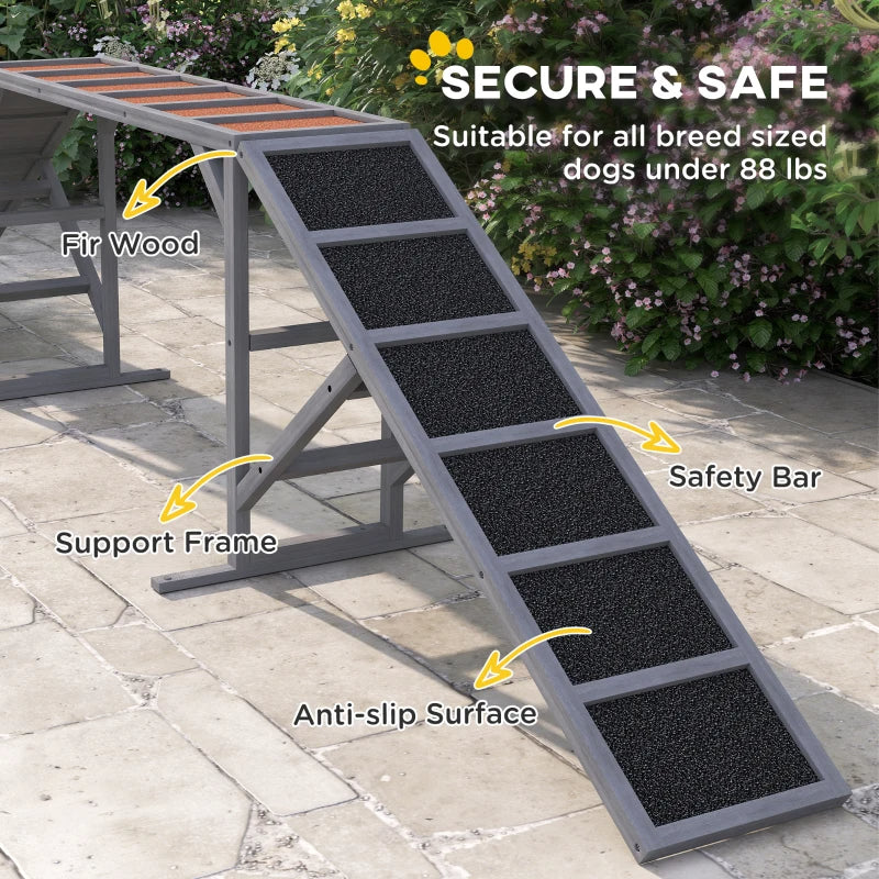KFX-2734653 Gray Dog Agility Ramp with Safety Bar and Non-Slip Surface for Training, Supports Dogs up to 88 lbs
