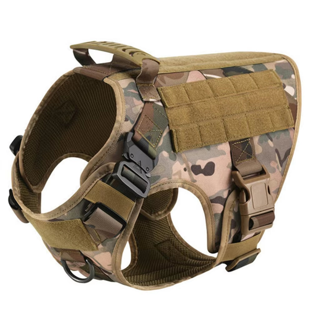 KFX-2735549 Tactical Camouflage Dog Harness and 1000D Nylon Leash Set for Training and Walking
