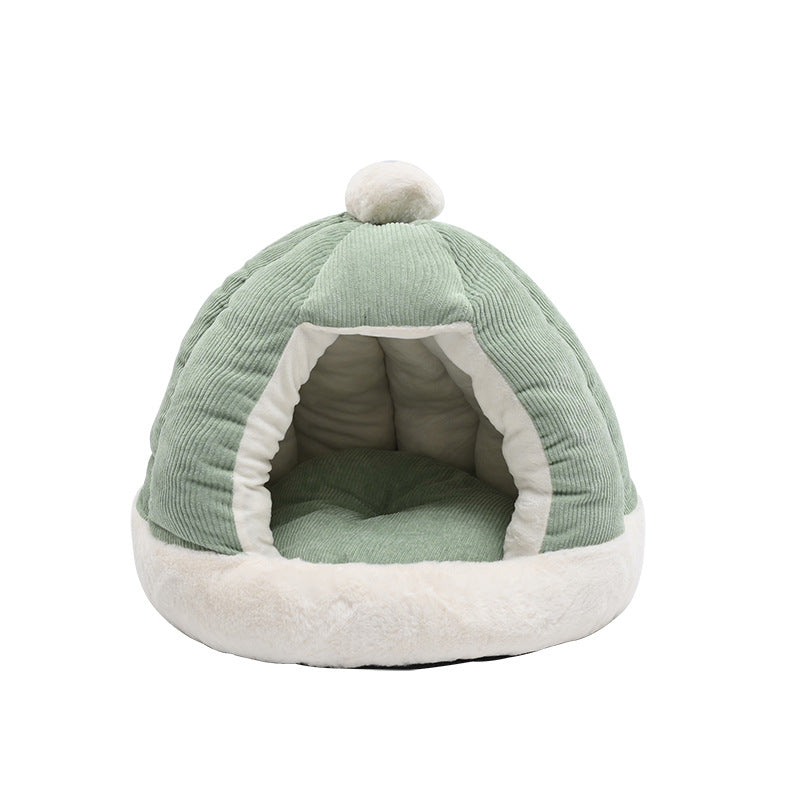 KFX-2736317 Half Enclosed Pet Bed for Dogs and Cats in Green and Gray - Available in Small and Large Sizes