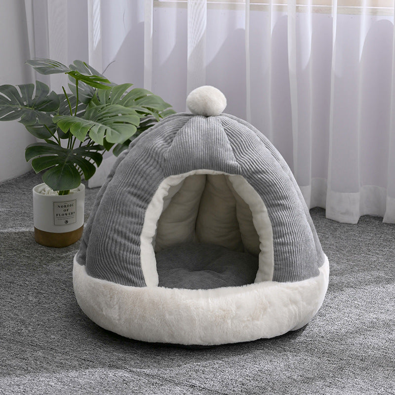 KFX-2736317 Half Enclosed Pet Bed for Dogs and Cats in Green and Gray - Available in Small and Large Sizes