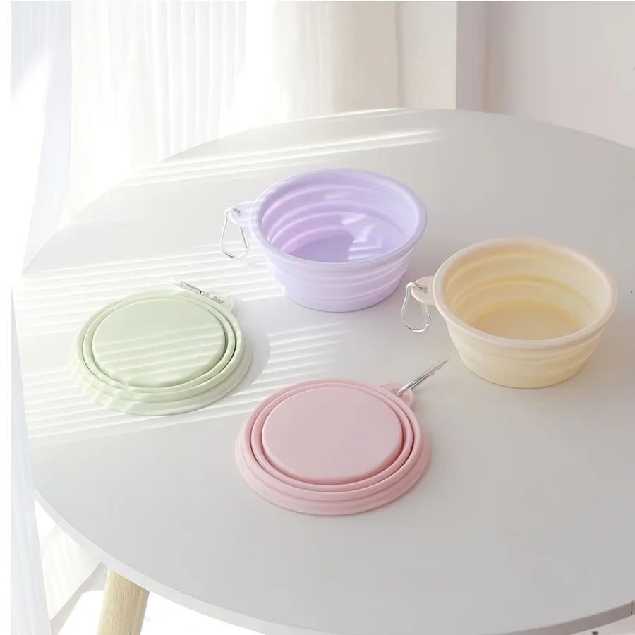 KFX-2736445 Portable Macaron Color Silicone Folding Pet Bowl for Food and Water – Lightweight Travel Feeding Container
