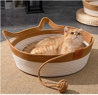 KFX-2738109 Coarse Linen Rattan Woven Cat Nest for All Seasons - Available in Medium and Large Sizes