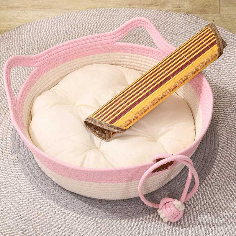 KFX-2738109 Coarse Linen Rattan Woven Cat Nest for All Seasons - Available in Medium and Large Sizes