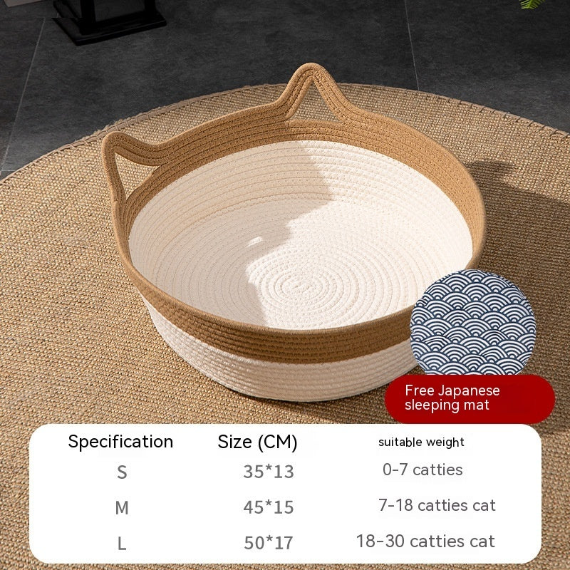 KFX-2738109 Coarse Linen Rattan Woven Cat Nest for All Seasons - Available in Medium and Large Sizes
