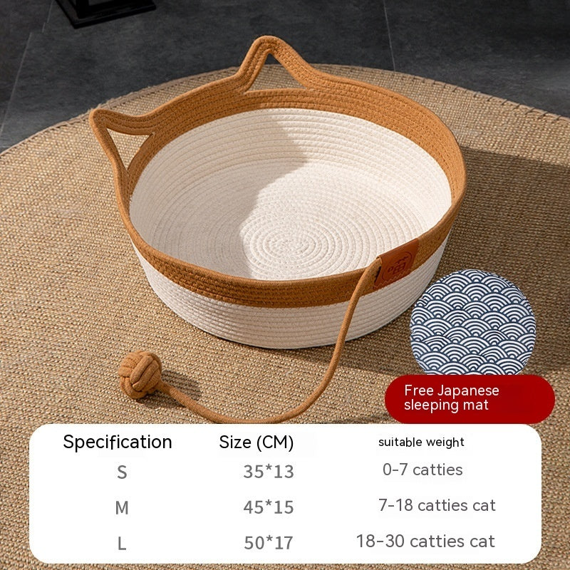 KFX-2738109 Coarse Linen Rattan Woven Cat Nest for All Seasons - Available in Medium and Large Sizes