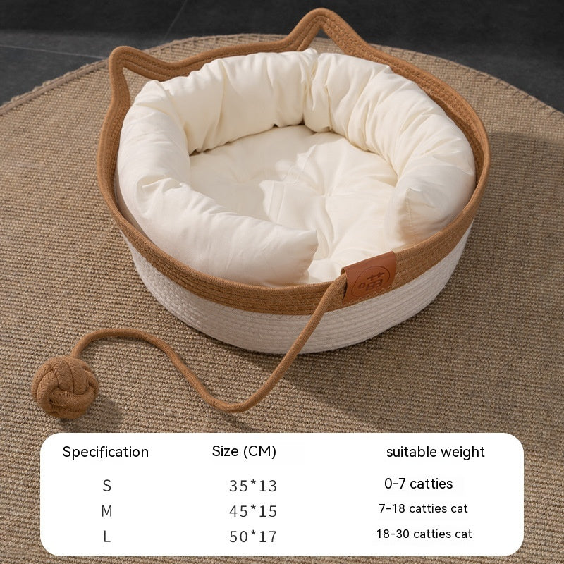 KFX-2738109 Coarse Linen Rattan Woven Cat Nest for All Seasons - Available in Medium and Large Sizes