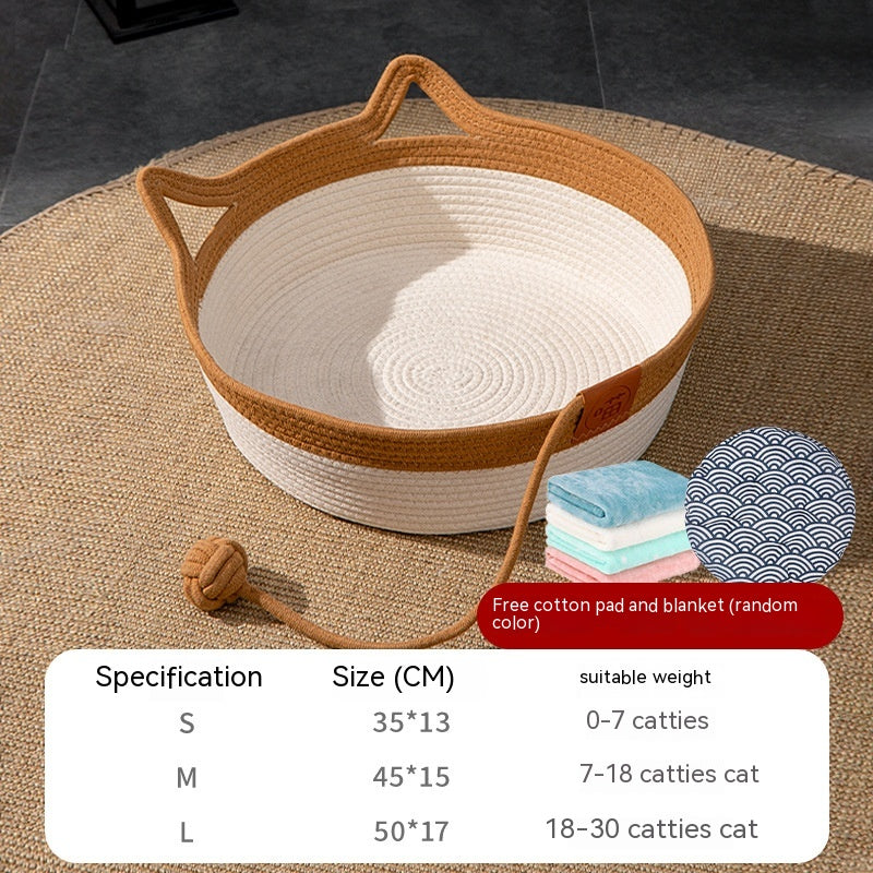 KFX-2738109 Coarse Linen Rattan Woven Cat Nest for All Seasons - Available in Medium and Large Sizes