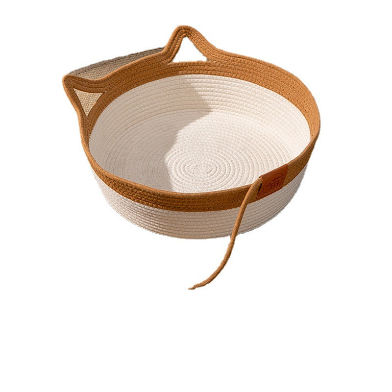 KFX-2738109 Coarse Linen Rattan Woven Cat Nest for All Seasons - Available in Medium and Large Sizes