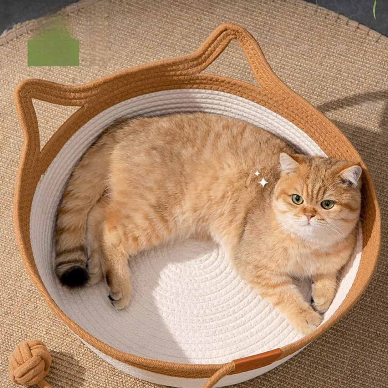 KFX-2738109 Coarse Linen Rattan Woven Cat Nest for All Seasons - Available in Medium and Large Sizes