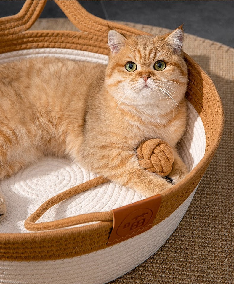 KFX-2738109 Coarse Linen Rattan Woven Cat Nest for All Seasons - Available in Medium and Large Sizes