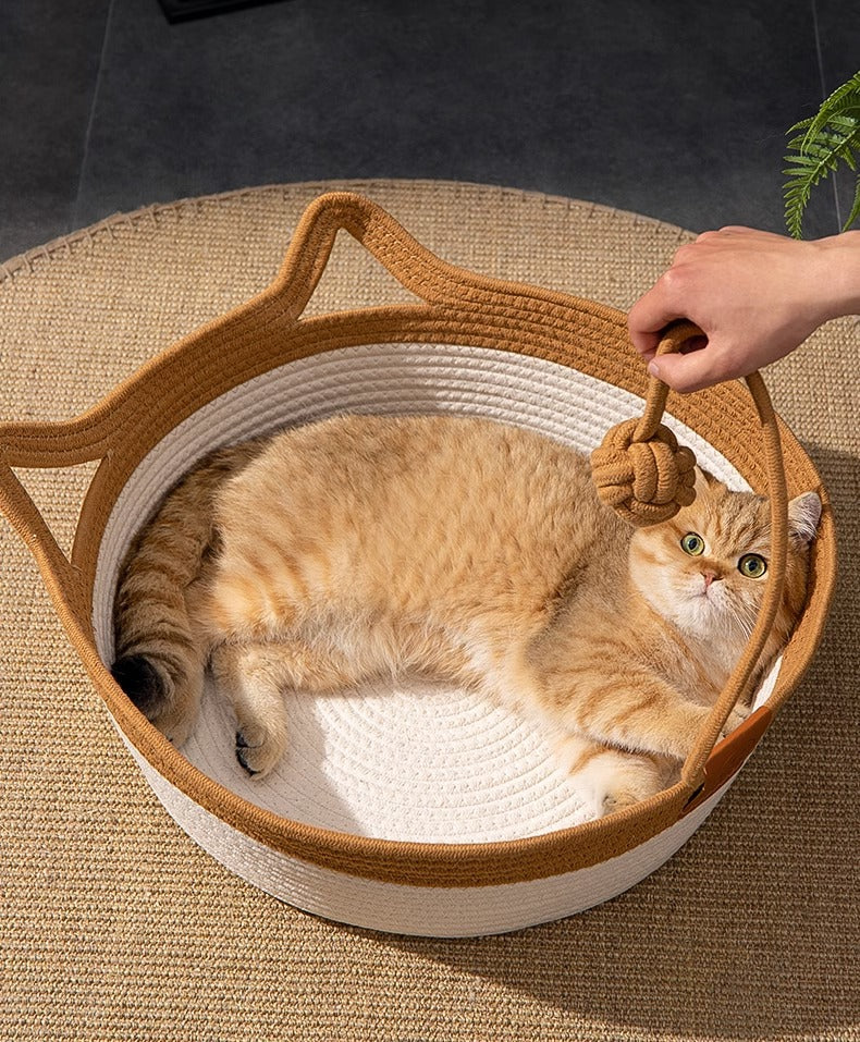 KFX-2738109 Coarse Linen Rattan Woven Cat Nest for All Seasons - Available in Medium and Large Sizes