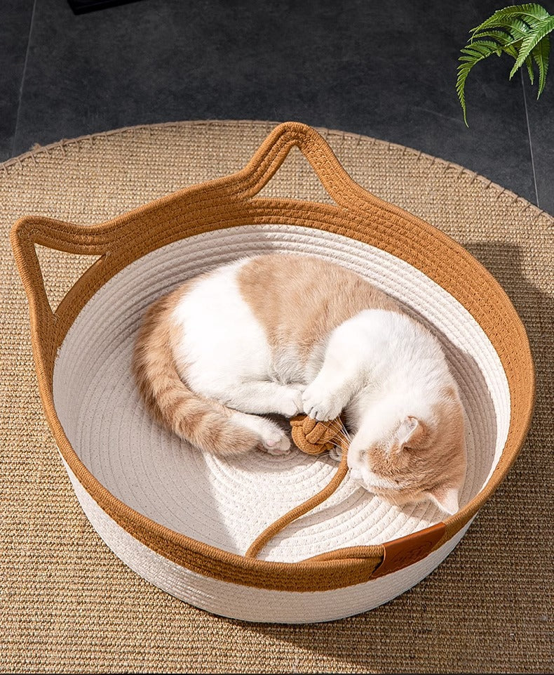 KFX-2738109 Coarse Linen Rattan Woven Cat Nest for All Seasons - Available in Medium and Large Sizes