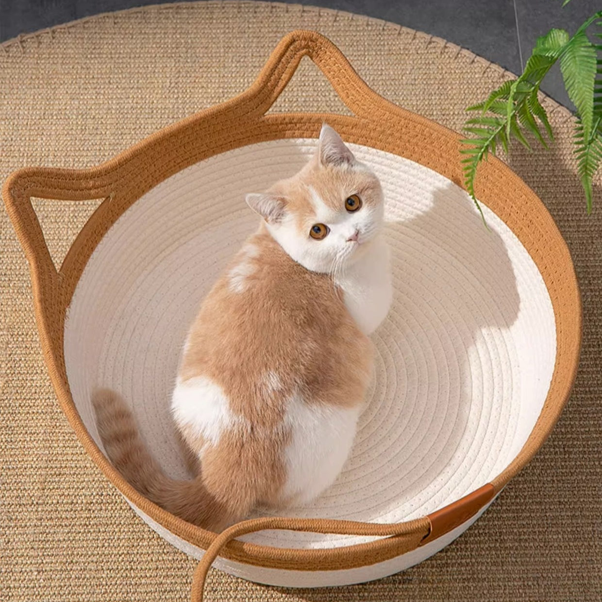 KFX-2738109 Coarse Linen Rattan Woven Cat Nest for All Seasons - Available in Medium and Large Sizes