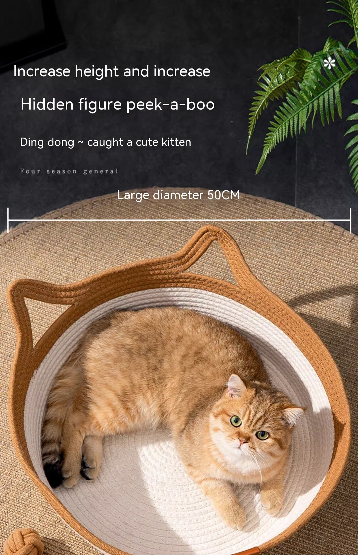 KFX-2738109 Coarse Linen Rattan Woven Cat Nest for All Seasons - Available in Medium and Large Sizes