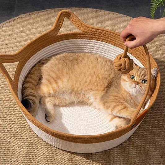 KFX-2738109 Coarse Linen Rattan Woven Cat Nest for All Seasons - Available in Medium and Large Sizes