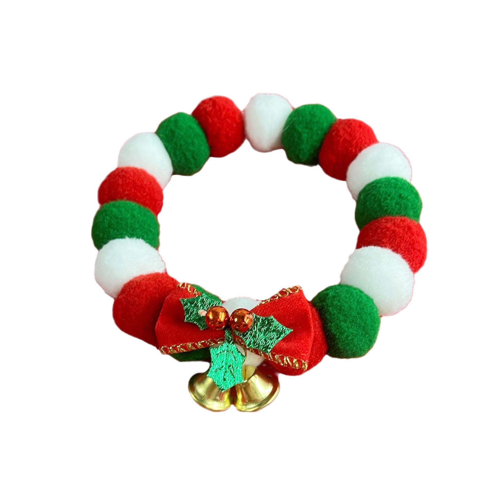 KFX-2738237 Festive Plush Ball Christmas Collar for Dogs and Cats with Soft Elasticity and Bow