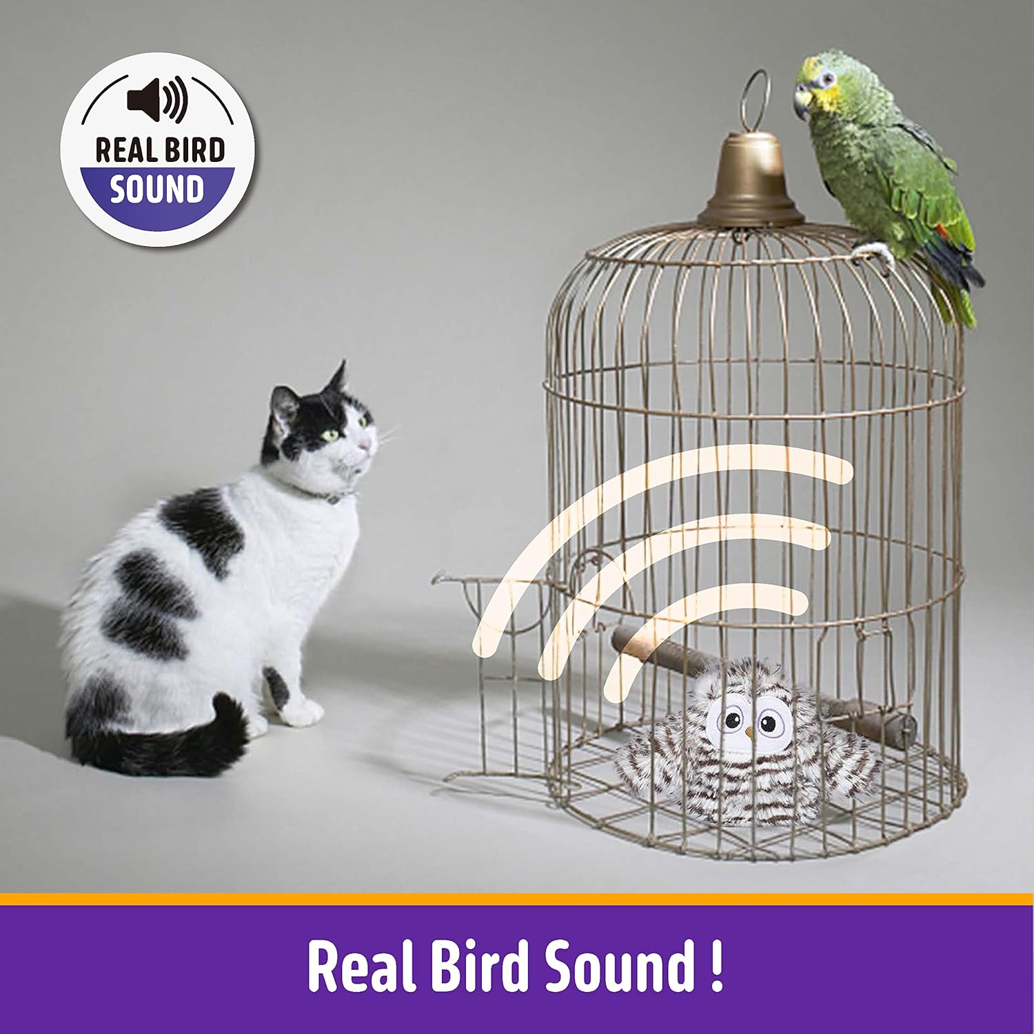 KFX-2739517 Interactive Rechargeable Automatic Owl Cat Toy with Catnip - Flapping Wings, Three Modes for Engaging Play