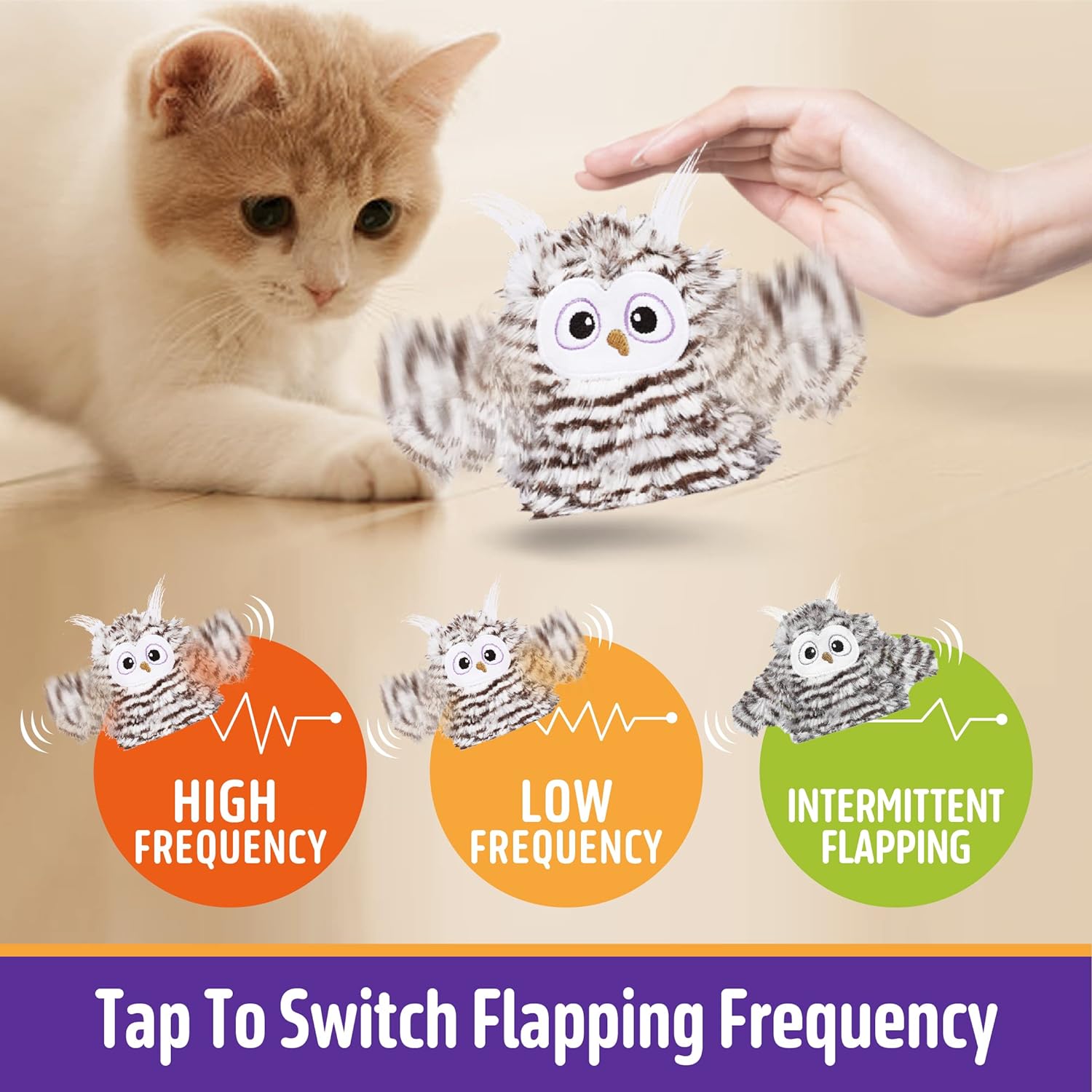 KFX-2739517 Interactive Rechargeable Automatic Owl Cat Toy with Catnip - Flapping Wings, Three Modes for Engaging Play