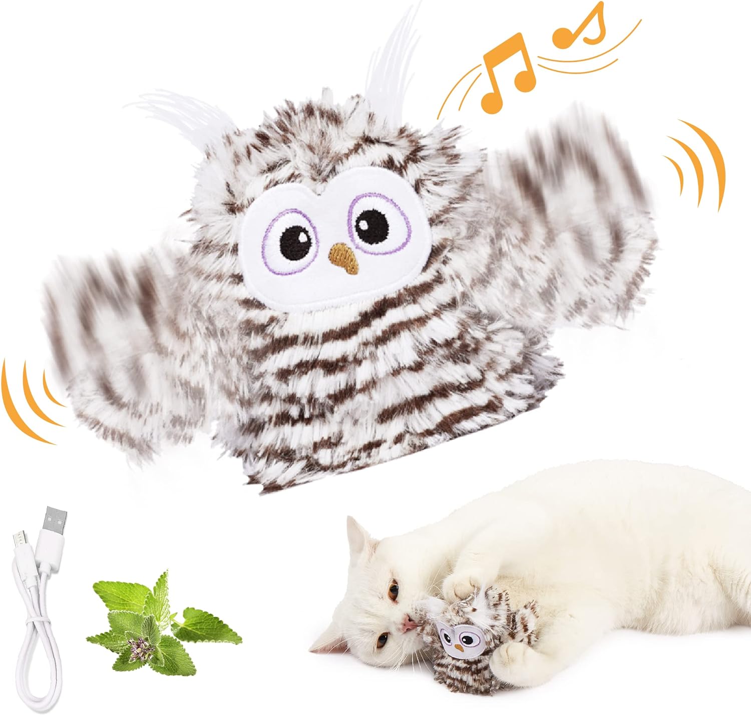 KFX-2739517 Interactive Rechargeable Automatic Owl Cat Toy with Catnip - Flapping Wings, Three Modes for Engaging Play
