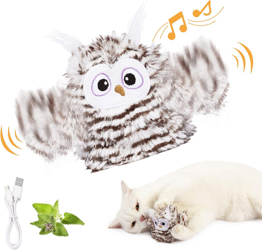 KFX-2739517 Interactive Rechargeable Automatic Owl Cat Toy with Catnip - Flapping Wings, Three Modes for Engaging Play