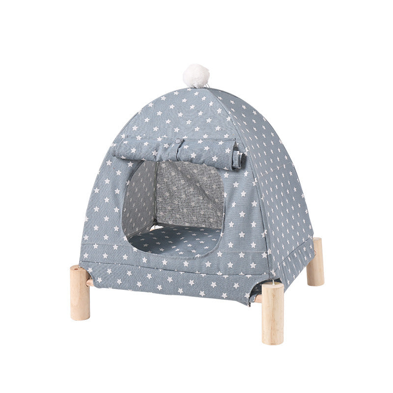 KFX-2742077 Removable and Washable Linen Cat House with Wooden Frame
