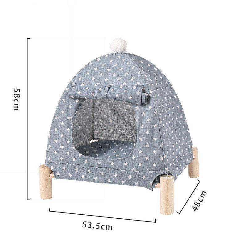 KFX-2742077 Removable and Washable Linen Cat House with Wooden Frame