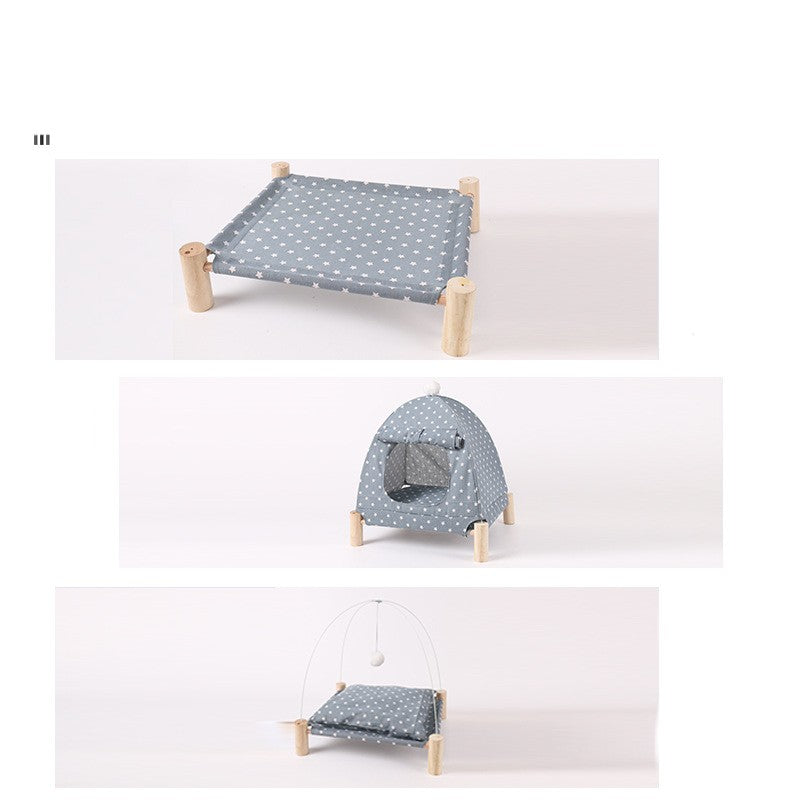 KFX-2742077 Removable and Washable Linen Cat House with Wooden Frame