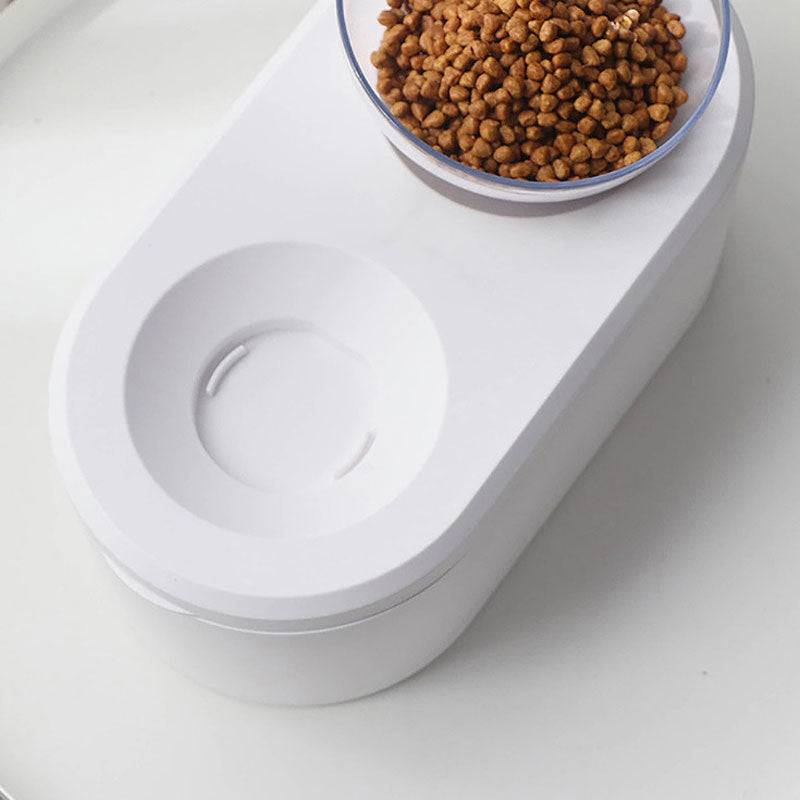 KFX-2742205 Transparent Double Bowl Pet Feeding Station - Oblique Mouth Design, White Resin