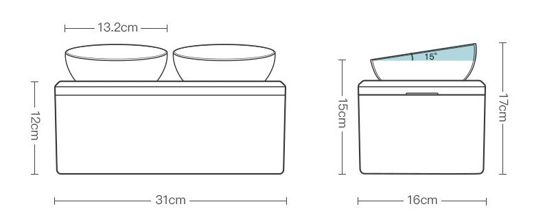 KFX-2742205 Transparent Double Bowl Pet Feeding Station - Oblique Mouth Design, White Resin