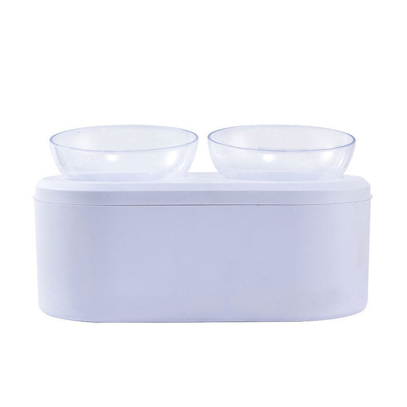 KFX-2742205 Transparent Double Bowl Pet Feeding Station - Oblique Mouth Design, White Resin