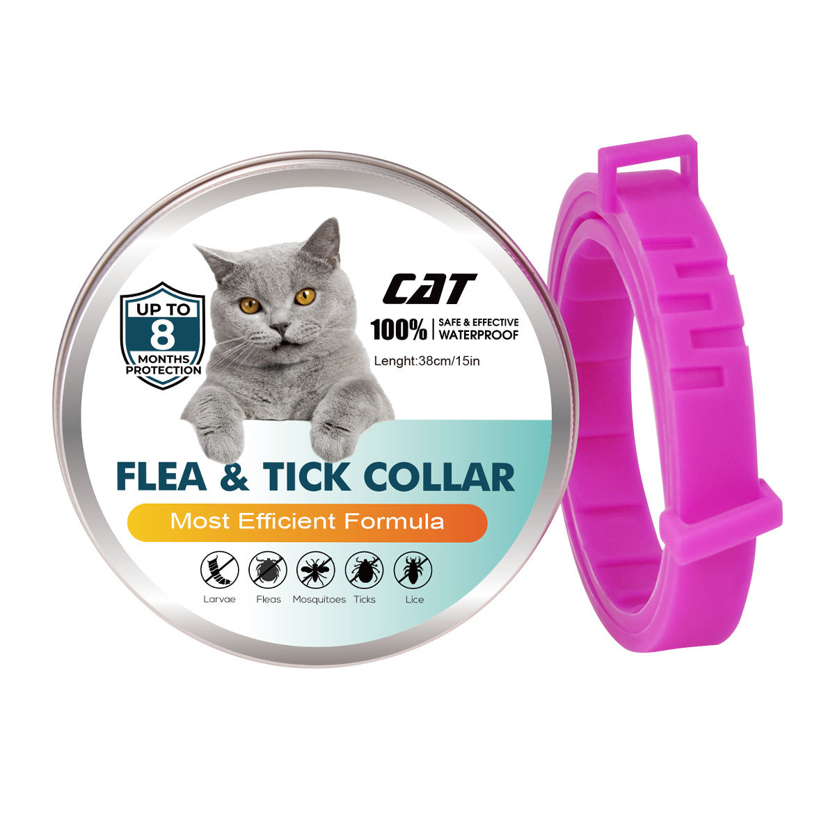 KFX-2743997 Essential Oil Flea Control Collar for Cats - Adjustable, 38cm, Multiple Colors Available