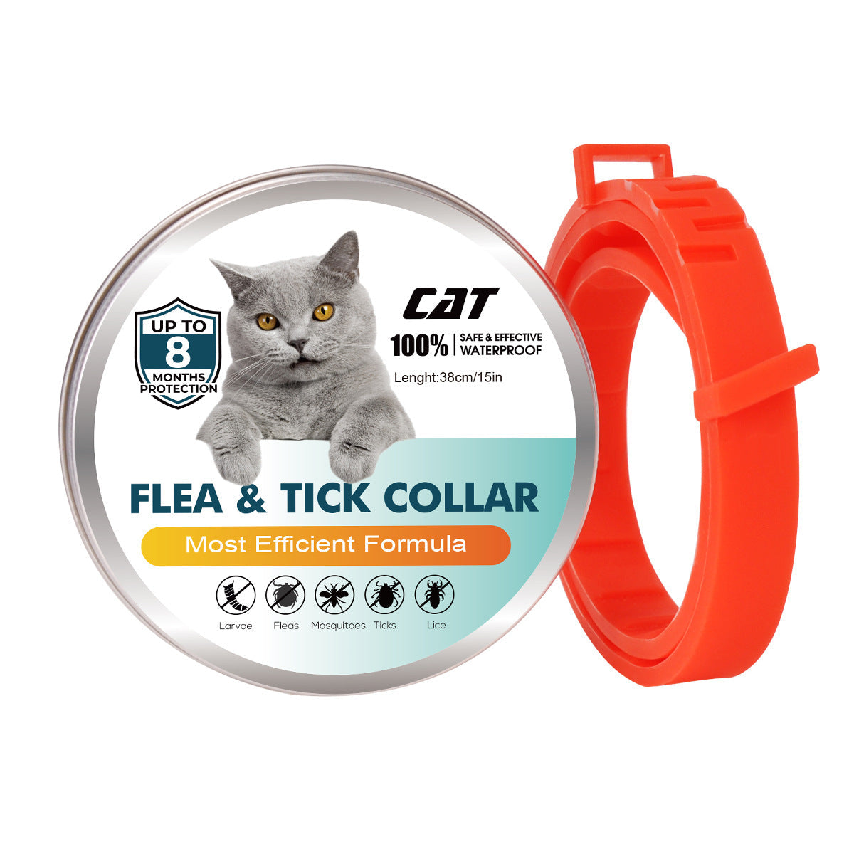 KFX-2743997 Essential Oil Flea Control Collar for Cats - Adjustable, 38cm, Multiple Colors Available