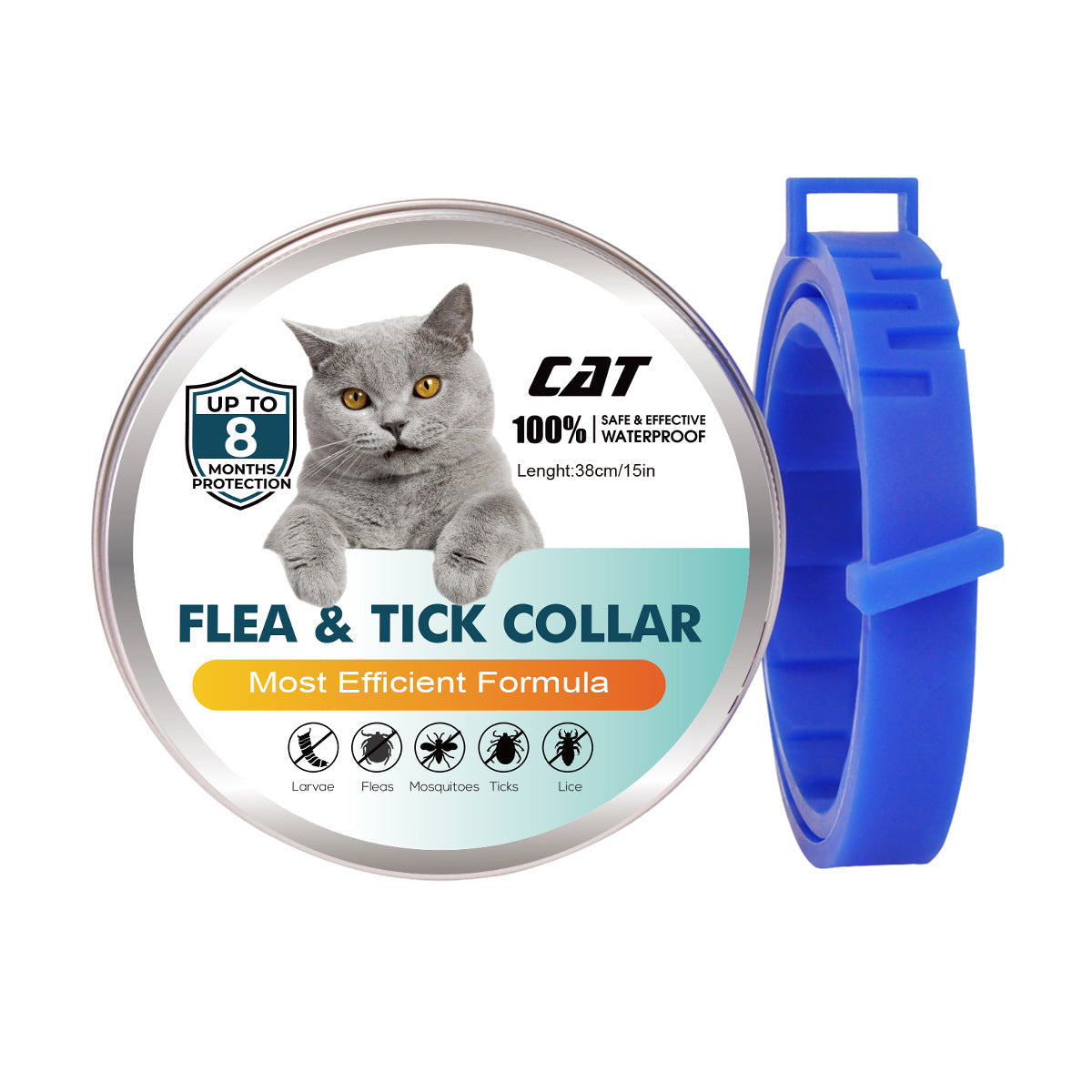KFX-2743997 Essential Oil Flea Control Collar for Cats - Adjustable, 38cm, Multiple Colors Available