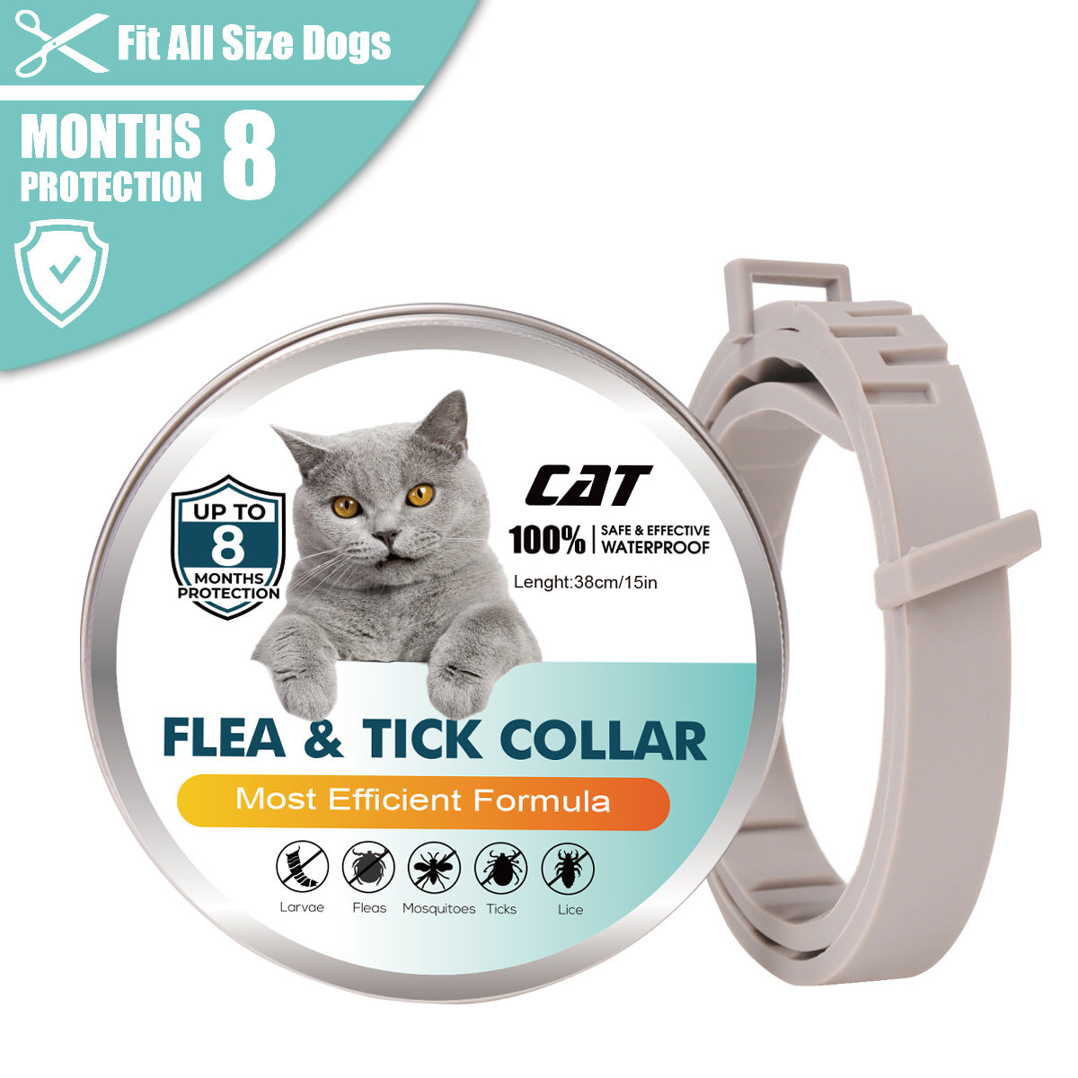 KFX-2743997 Essential Oil Flea Control Collar for Cats - Adjustable, 38cm, Multiple Colors Available