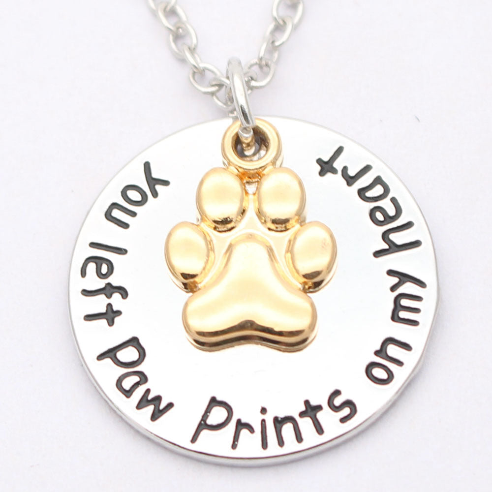 KFX-2744637 Paw Print Necklace in Electroplated White and Yellow Alloy