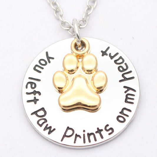KFX-2744637 Paw Print Necklace in Electroplated White and Yellow Alloy