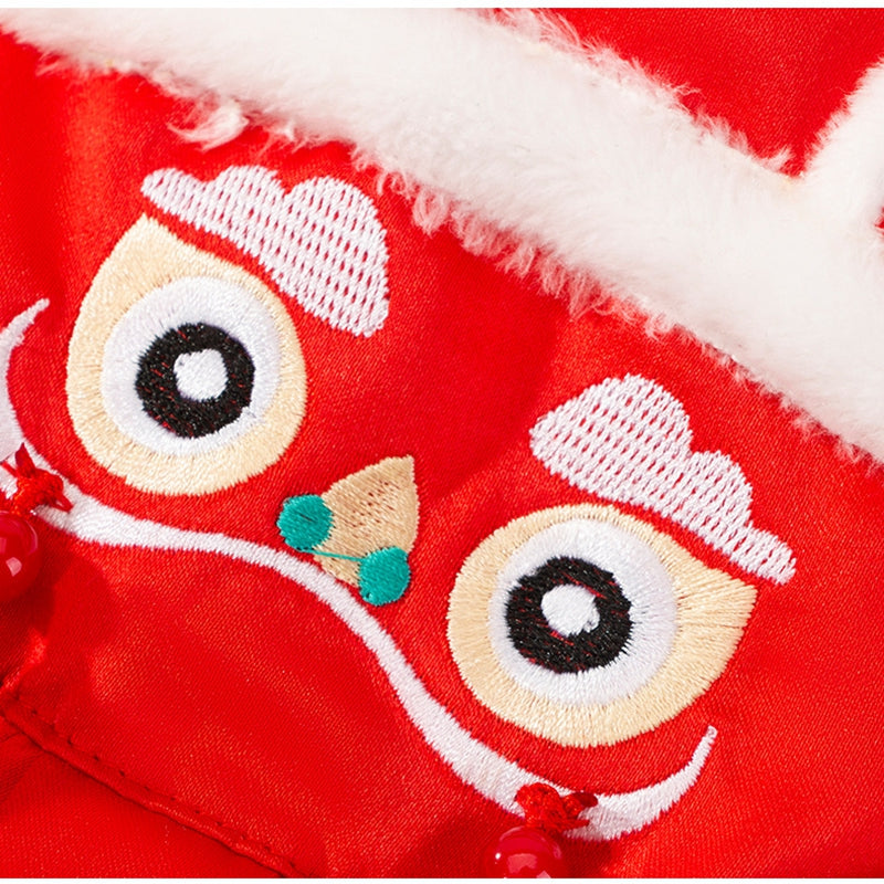 KFX-2746557 Lunar New Year Lion Dance Pet Outfit for Dogs and Cats - Warm Cotton-Padded Clothing with Traditional Embroidery and Tassels
