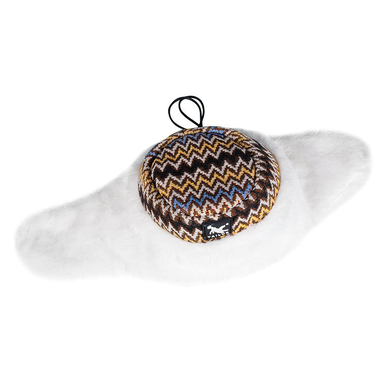 KFX-2746813 Cozy Striped Cotton Fleece Hat in Jacquard Red and Flower Basket Patterns for Winter