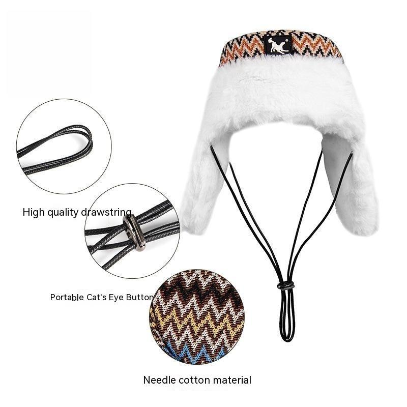 KFX-2746813 Cozy Striped Cotton Fleece Hat in Jacquard Red and Flower Basket Patterns for Winter
