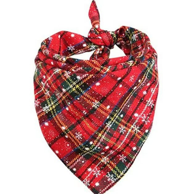 KFX-2748349 Plaid Cotton Christmas Triangular Dog Scarf - Available in 6 Colors, Size 44x44cm