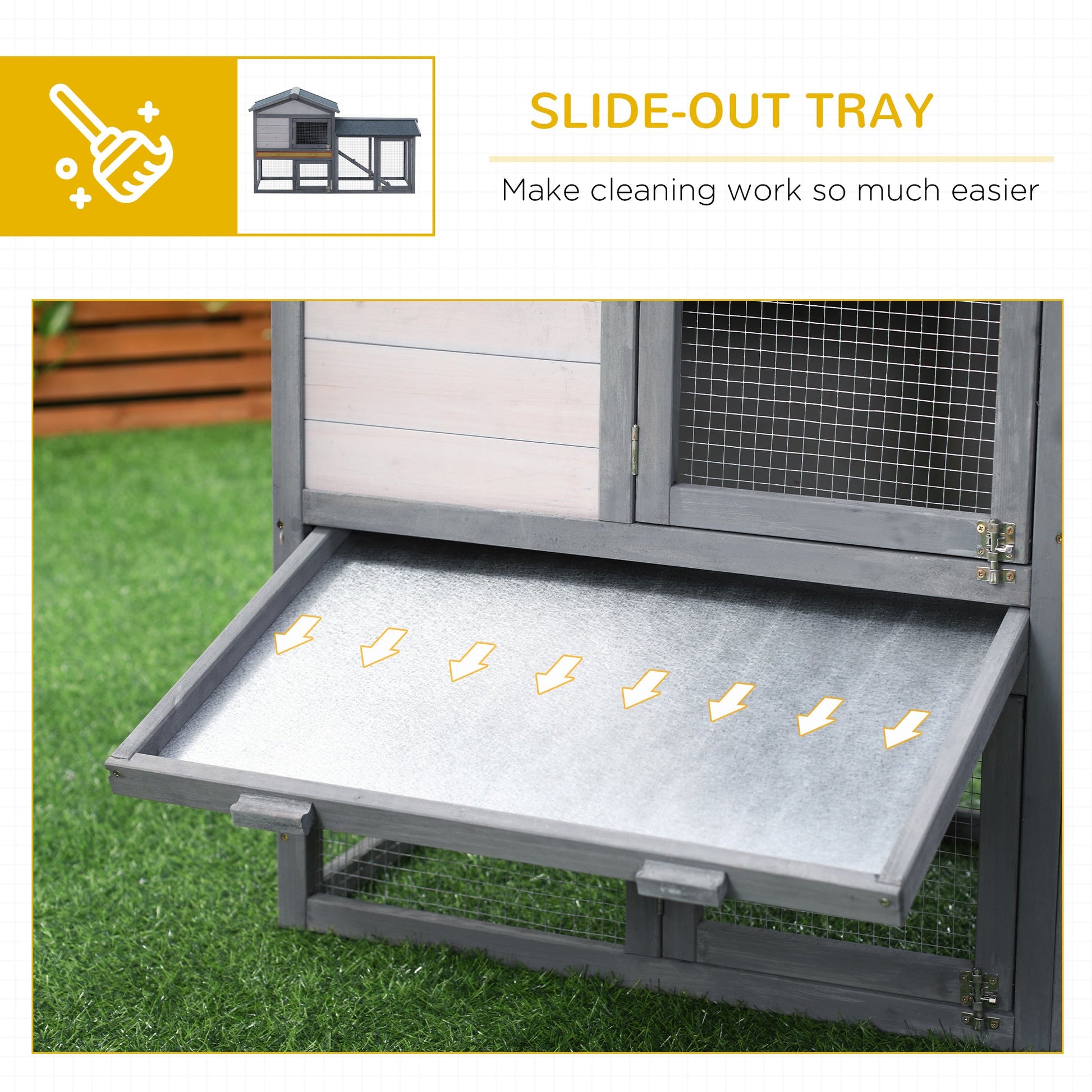 KFX-2751421 Large Outdoor Indoor Rabbit Hutch with Run, Removable Tray, Lockable Doors, Asphalt Roof for Small Pets - Dark Gray