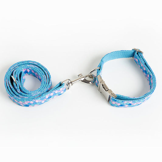 KFX-2751549 Mermaid Pattern Dog Collar and Leash Set - Multiple Sizes Available