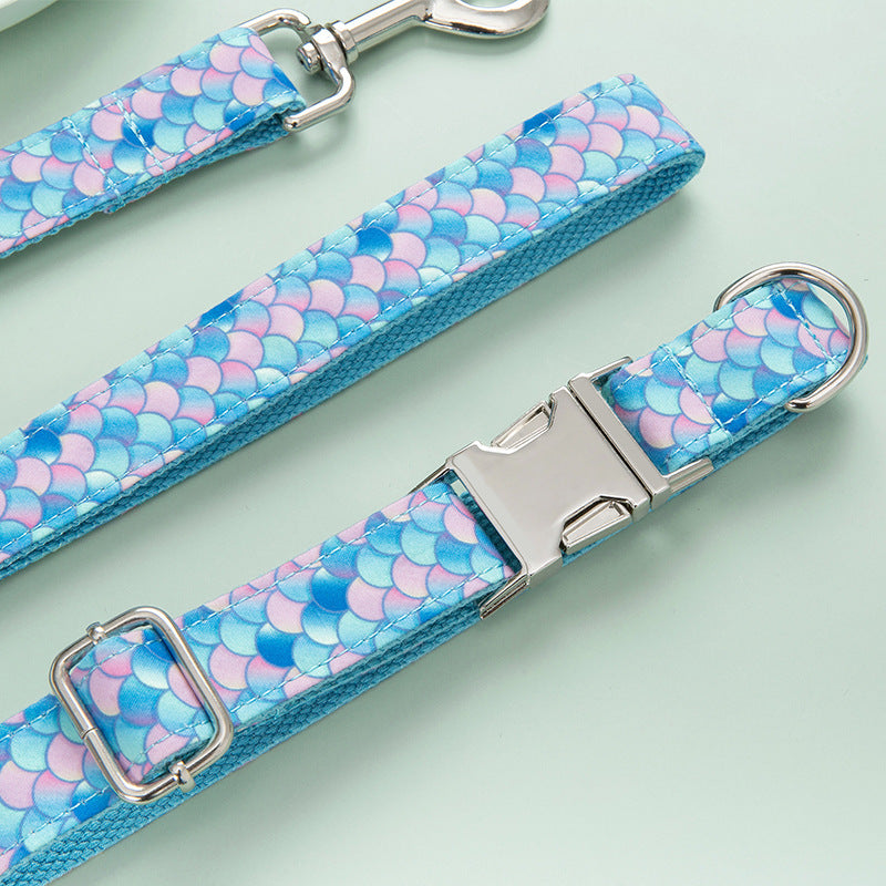 KFX-2751549 Mermaid Pattern Dog Collar and Leash Set - Multiple Sizes Available