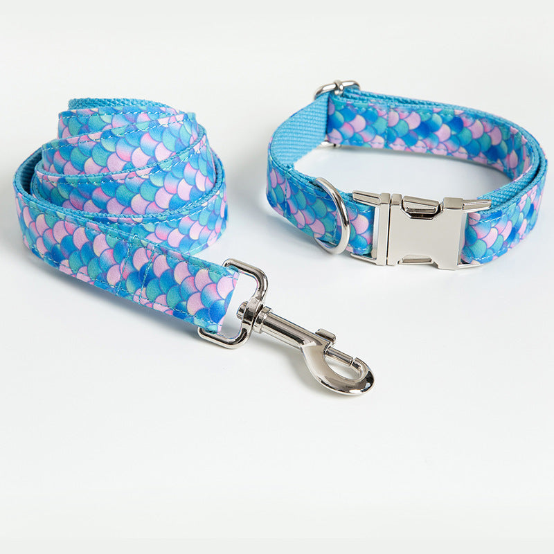 KFX-2751549 Mermaid Pattern Dog Collar and Leash Set - Multiple Sizes Available