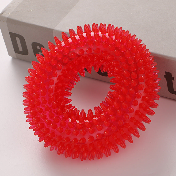 KFX-2752573 Spiky Sounding Dog Toy Ball - Durable TPR Material in Red, Green, and Blue