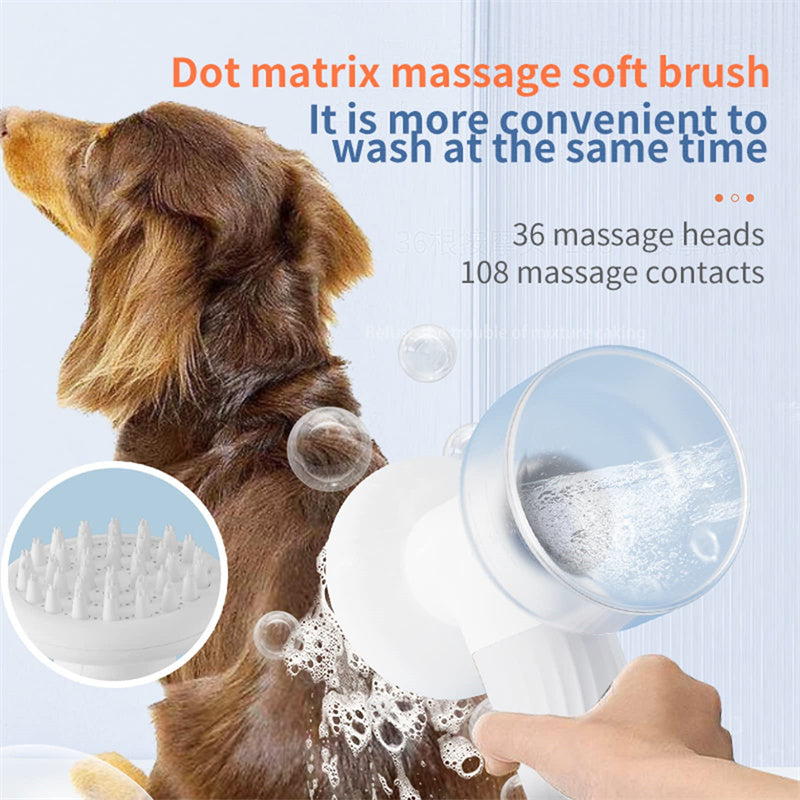 KFX-2753341 Automatic Foaming Silicone Pet Bath Brush with Soap Dispenser for Dogs and Cats