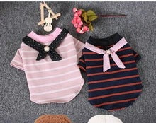 KFX-2754109 Pet Striped Cotton T-Shirt in Navy Blue and Pink for Comfortable Casual Wear
